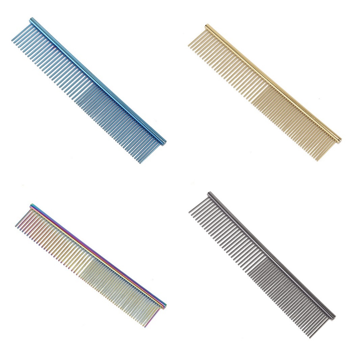 Stainless Steel Pet (Paka & Mbwa) Comb Double Dense & Wide Spaced Teeth, Electroplated,Rounded Smooth Teeth, Untangle Knots Remove Loose Fur, Flea & Lice Remover  for Dogs and Cats Grooming (Colored)
