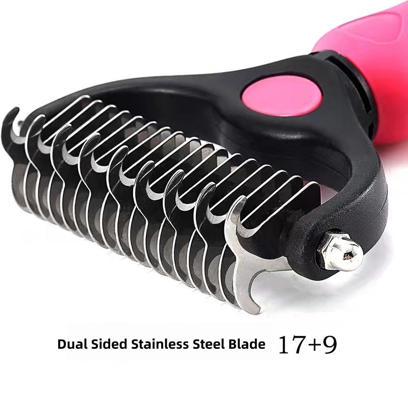 Pet Grooming Combo: Dual Sided Dematting Undercoat Rake Deshedding Brush + Stainless Steel Metal Comb, Safe Blades Clear Mats & Loose Fur Anti-Slip Handle for Long Matted Hair Dogs, Cats & Small Pets