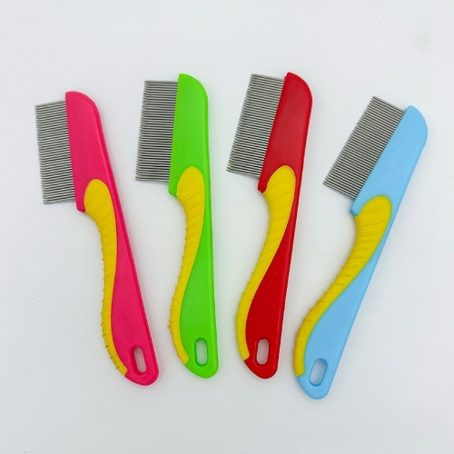 Flea Lice Comb Kutu Brush for Pets Dogs Cats, Non-slip TPR Handle, Stainless Steel Fine Pins for Short Fur, Promotes Fur Growth & Removes Loose Hair, Tangles, Dandruff, Fleas, Lice, Nits & Flea Eggs