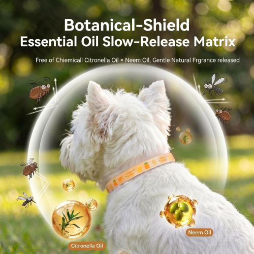 Hipidog Adjustable Eco-TPU Dog Flea,Tick & Kutu Collar for Small & Medium Puppies, Prevention of Lice Pests On Dogs, Natural Essential Oil Mosquito Repellent Pet Neck Collar for Outdoor or Daily Use