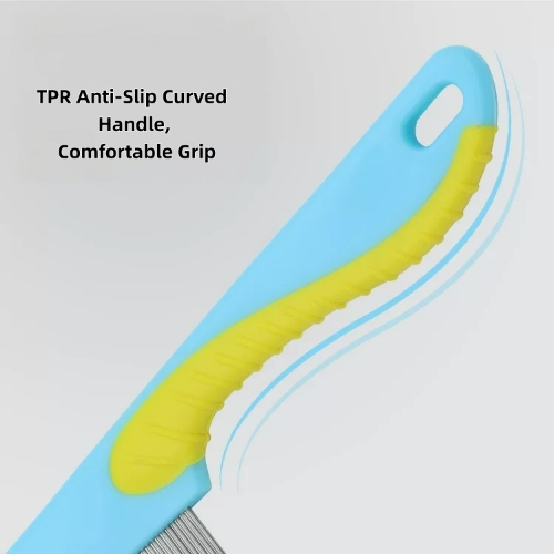Flea Lice Comb Kutu Brush for Pets Dogs Cats, Non-slip TPR Handle, Stainless Steel Fine Pins for Long & Short Fur, Promotes Fur Growth & Removes Loose Hair, Knots, Flakes, Fleas, Lice, Nits, Flea Eggs