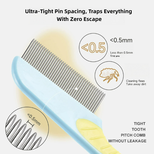 Flea Lice Comb Kutu Brush for Pets Dogs Cats, Non-slip TPR Handle, Stainless Steel Fine Pins for Short Fur, Promotes Fur Growth & Removes Loose Hair, Tangles, Dandruff, Fleas, Lice, Nits & Flea Eggs