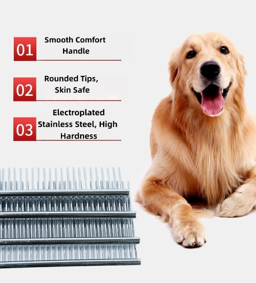 Stainless Steel Pet (Paka & Mbwa) Comb Double Dense & Wide Spaced Teeth, Electroplated,Rounded Smooth Teeth, Untangle Knots Remove Loose Fur, Flea & Lice Remover  for Dogs and Cats Grooming (Colored)