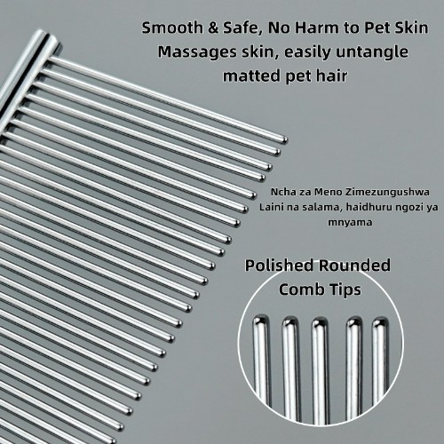 Stainless Steel Pet (Paka & Mbwa) Comb Double Dense & Wide Spaced Teeth, Electroplated,Rounded Smooth Teeth, Untangle Knots Remove Loose Fur, Flea & Lice Remover  for Dogs and Cats Grooming (Colored)