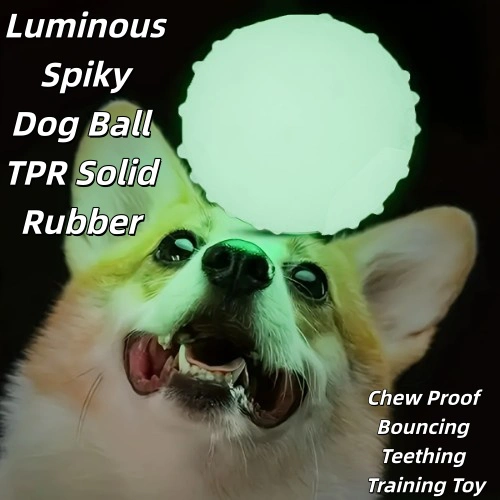 Spiky Dog Toy Ball Luminous TPR Solid Rubber Bouncy Chew Resistant Teeth Cleaning Interactive Training Stress Relief Play Ball For Puppy Medium Large Dogs