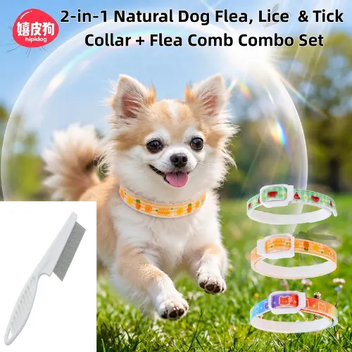 2-in-1 Natural Dog Flea, Lice  & Tick Collar + Flea Comb Combo Set - Safe & Non-Toxic Dog and Puppy Protection