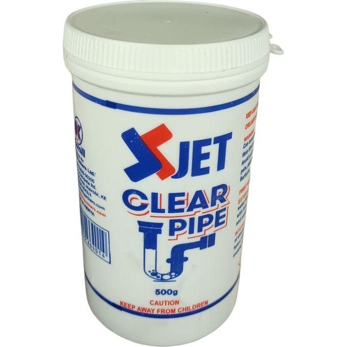 Jet Clear  Pipe Drainer & Grease Cleaner 500g -main uses include being used as a drain pipe cleaner, unblocks drains, removes built up grease from ovens, used to make soap and detergents