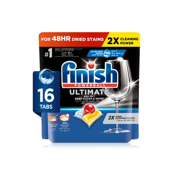 Finish Powerball  Ultimate tablets-16 Tablets for a deep clean first time, every time - even targeting stubborn grease plus give your dishes a sparkling shine.