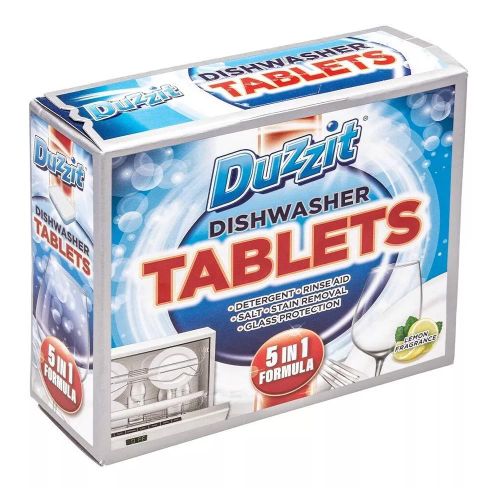 Duzzit 5 in 1 Dishwasher Tablets, Lemon Fragrance- 5 in 1 formula means that each tablet provides detergent , rinse aid, salt, glass protection and stain removal.