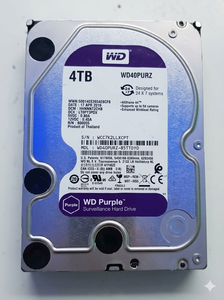 Western Digital WD Purple 4TB Internal Surveillance Hard Drive 3.5 Inch SATA HDD WD40PURZ for CCTV DVR NVR Security Systems 24/7 Recording
