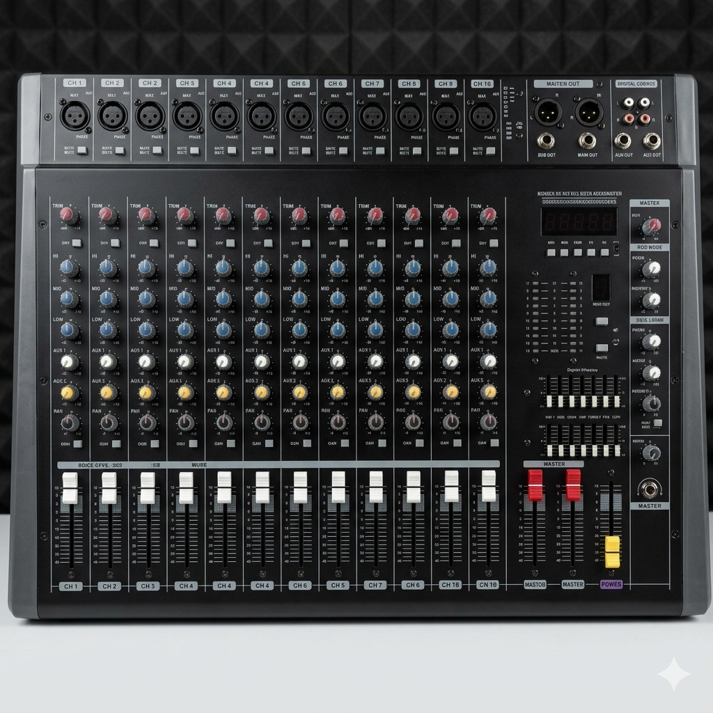 OMAX Professional 12-Channel Powered Audio Mixer 2000W with Bluetooth USB MP3 Built-in Amplifier DJ Church PA Sound Mixing Console