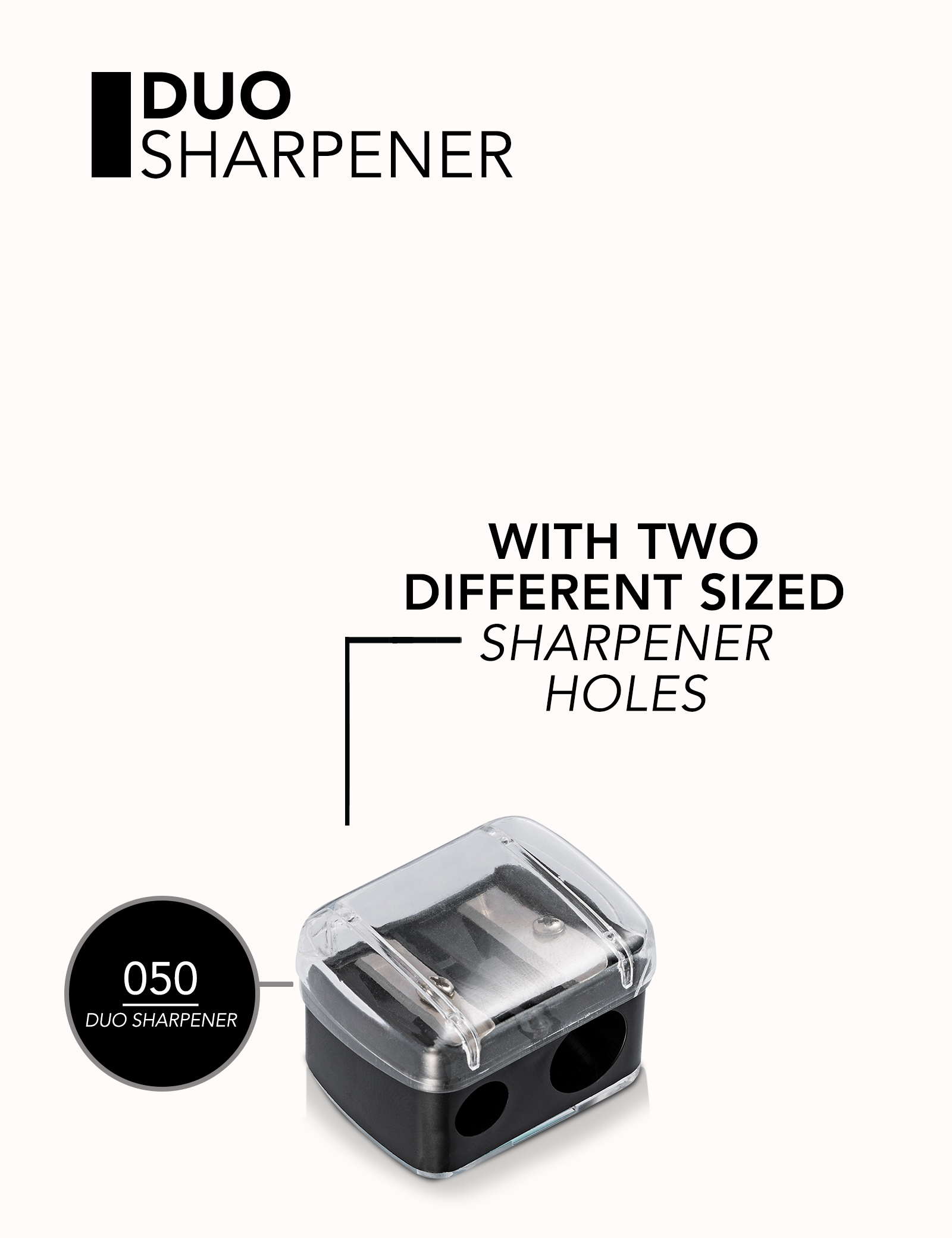 Flormar Duo Sharpener Dual-Size Sharpener for Brow, Eye & Lip Pencils, Two Holes, Pointed Tip