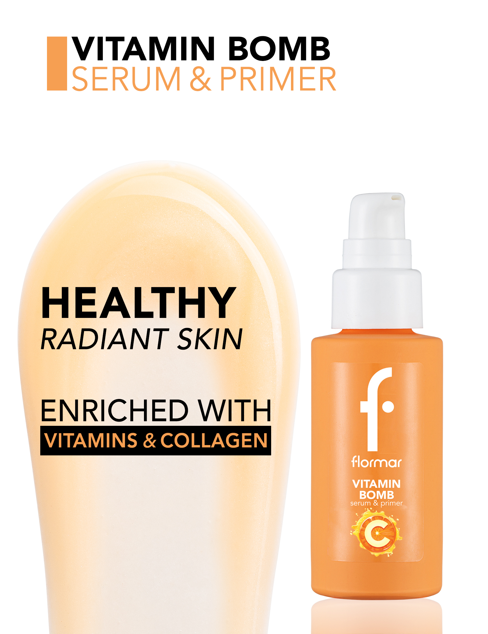 Flormar Vitamin Bomb Serum Lemon & Pomegranate Extract, Radiant Effect, Lightweight Glow Serum Primer