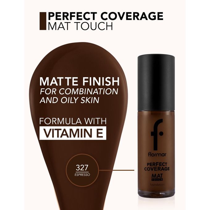 Flormar Perfect Coverage Mat Touch Foundation Matte Finish Foundation, Oil-Control Effect, High Coverage Look, Smooth Skin Appearance Face Makeup