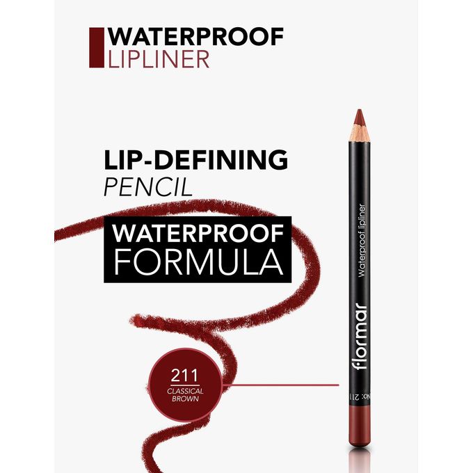 Flormar Waterproof Lipliner 211 Classical Brown Blendable, Long-Wear, Waterproof, Precise Tip, Smooth Lip Makeup Lips view 2