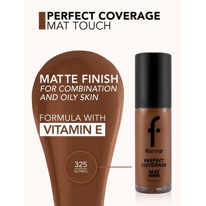 Flormar Perfect Coverage Mat Touch Foundation Matte Finish Foundation, Oil-Control Effect, High Coverage Look, Smooth Skin Appearance Face Makeup