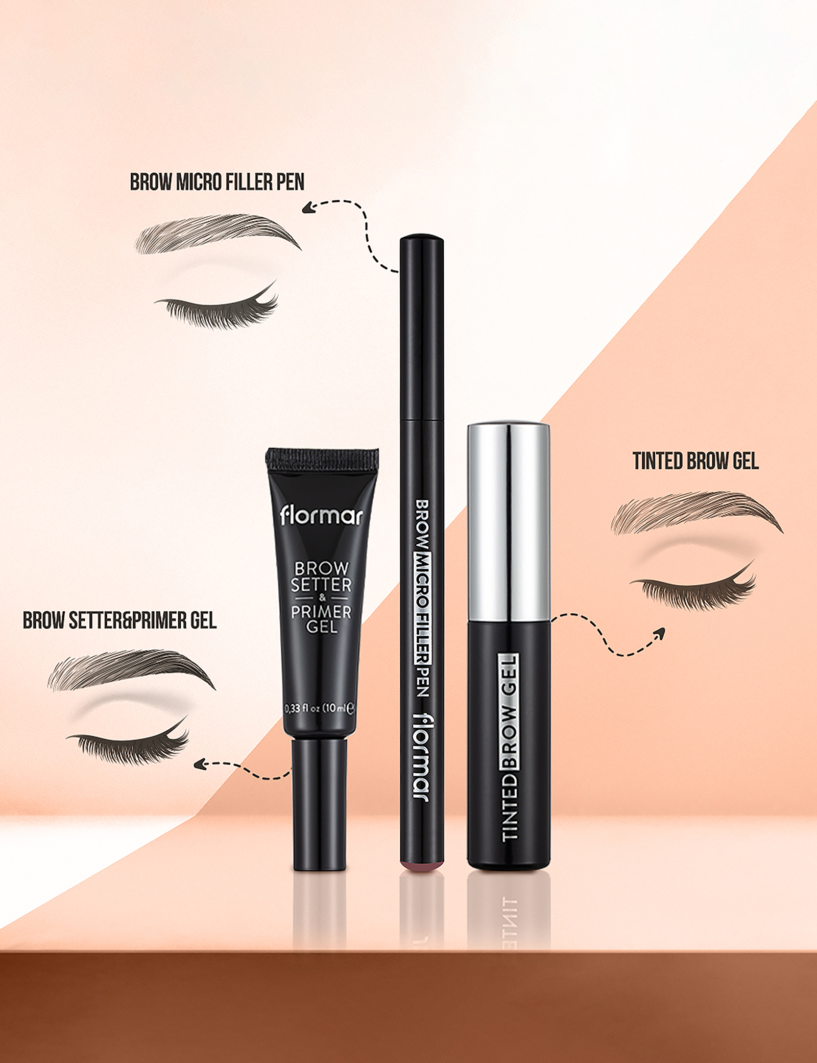 Flormar Tinted Brow Gel  Long Wear, Waterproof, Volume, Brush Design Eye Makeup Mascara