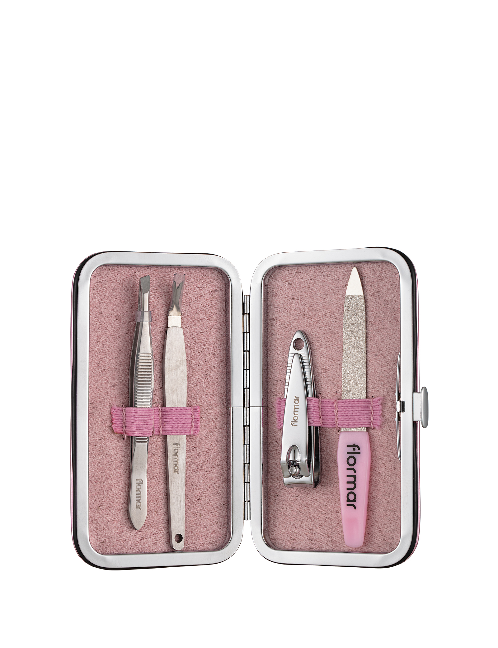 Flormar Manicure Set 4-Piece Kit with Cuticle Remover, Tweezers, Nail Clippers & File, Chic Case Nail Care Kit