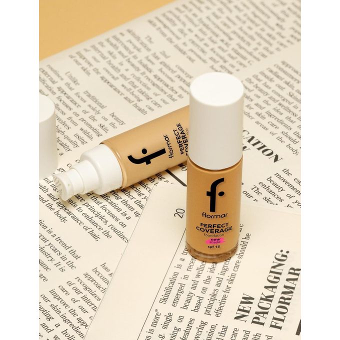 Flormar Perfect Coverage Foundation Soft Rich Texture, Smooth-Looking Skin, Up to 12H Fresh Wear, SPF 15 Makeup