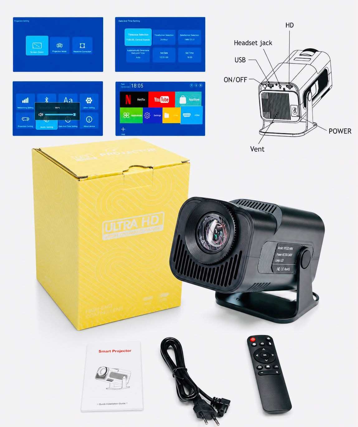 HY320 Mini Smart Projector

Bring the cinema experience to your home with the compact and powerful HY320 Mini Smart Projector.

Features:
• Native 720P HD resolution with support for 4K video decoding