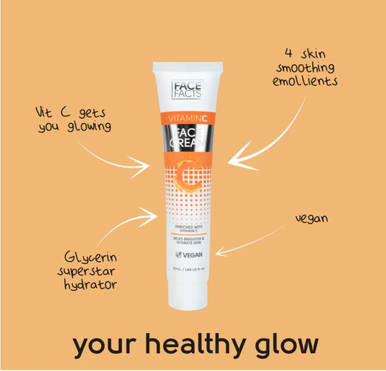 Face Facts Vitamin C Face Cream 50ml – Brightening & Hydrating Vegan Moisturiser for Radiant Skin