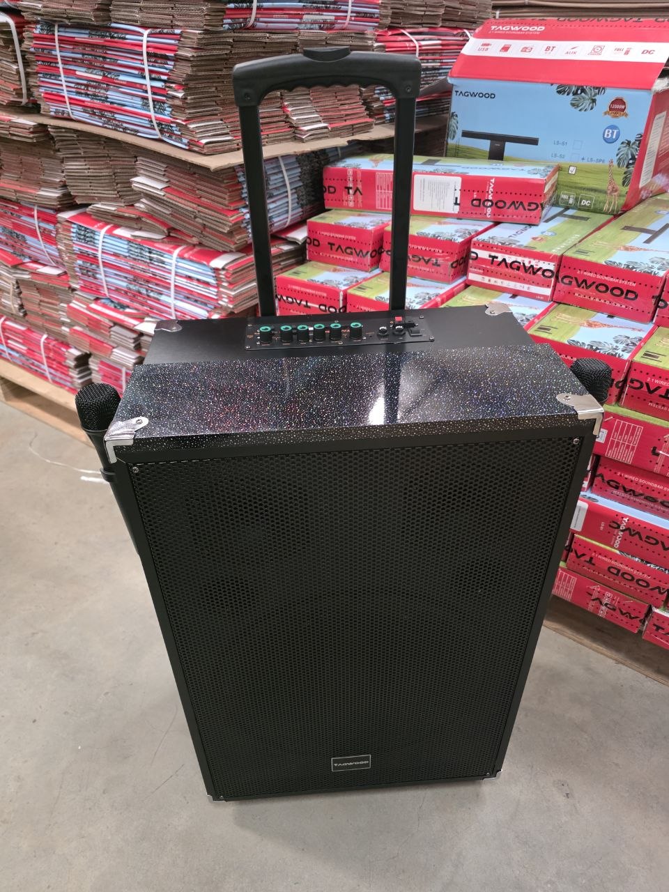 TAGWOOD LTS-15A Rechargeable 15-Inch Trolley Speaker with Dual Wireless Microphones, Bluetooth, USB/TF, AUX & Remote Control – 70W Output