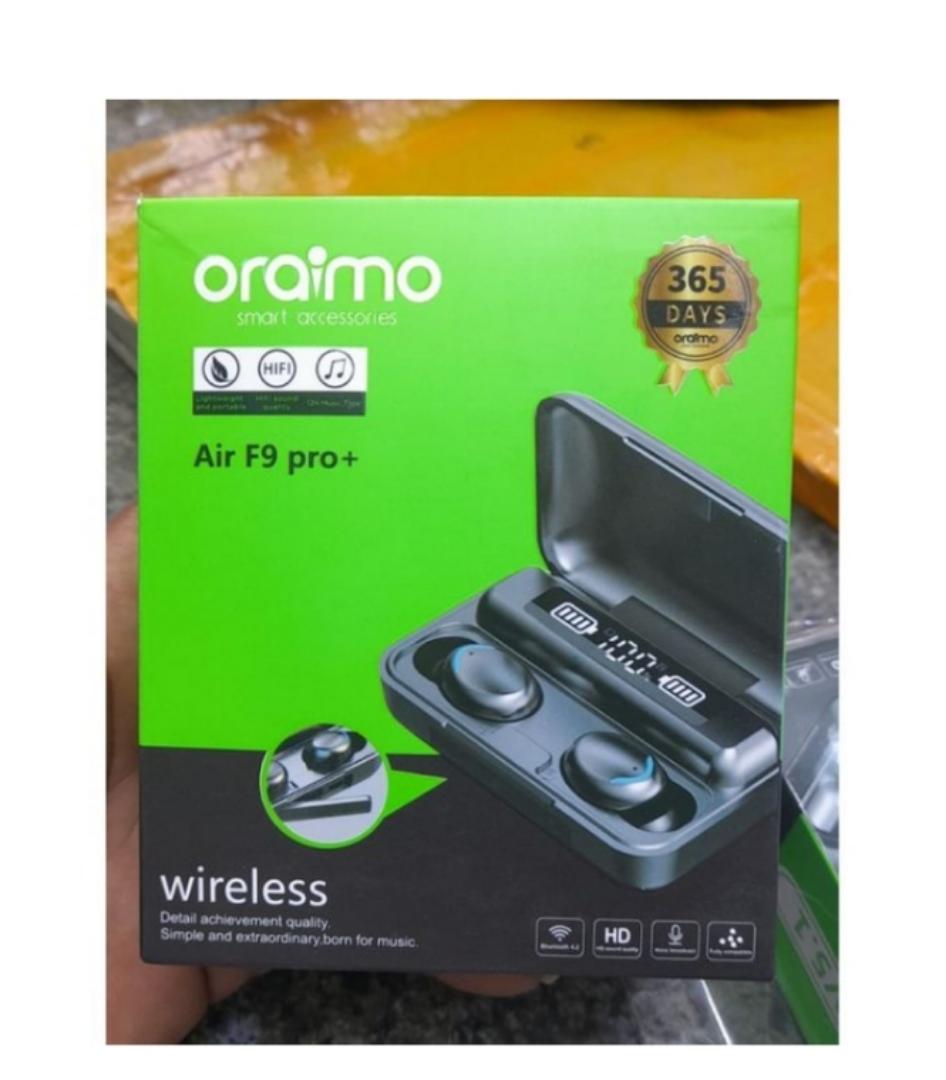 Oraimo AirF9 Pro+ EarBuds Wireless Earpods, Bluetooth 5.3 headphones with inbuilt Microphone.