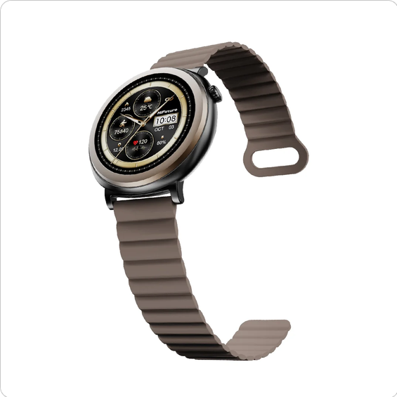 HiFuture Aurora Brown Smartwatch with Round AMOLED screen with multiple sub-dials