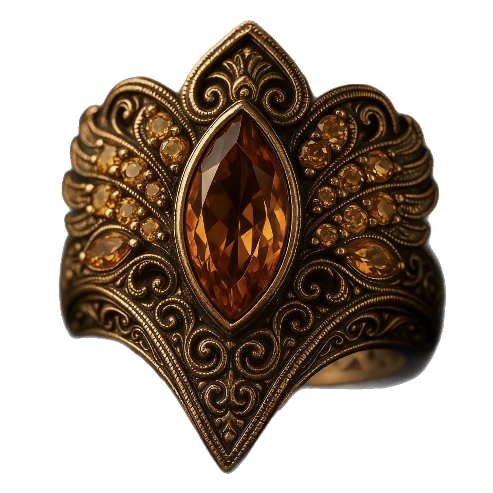 2026 New Environmentally Friendly Alloy Ring, Champagne Diamond Women'S Ring, Retro Engraved Gold Jewelry