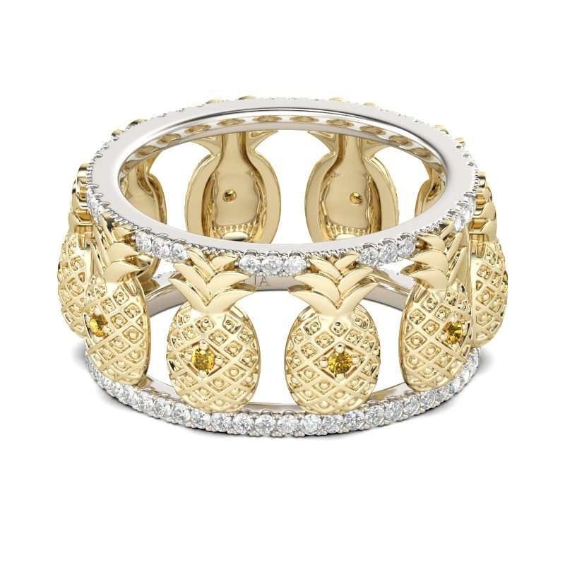 Selling Cute Full Circle Small Pineapple Two-Color Ring New Metal Ring Popular Accessories