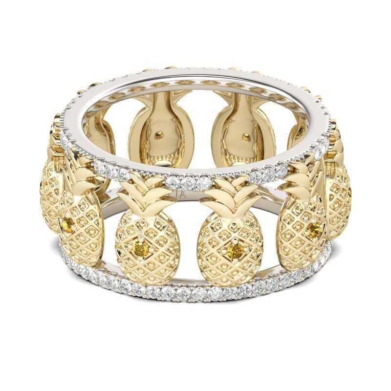 Selling Cute Full Circle Small Pineapple Two-Color Ring New Metal Ring Popular Accessories