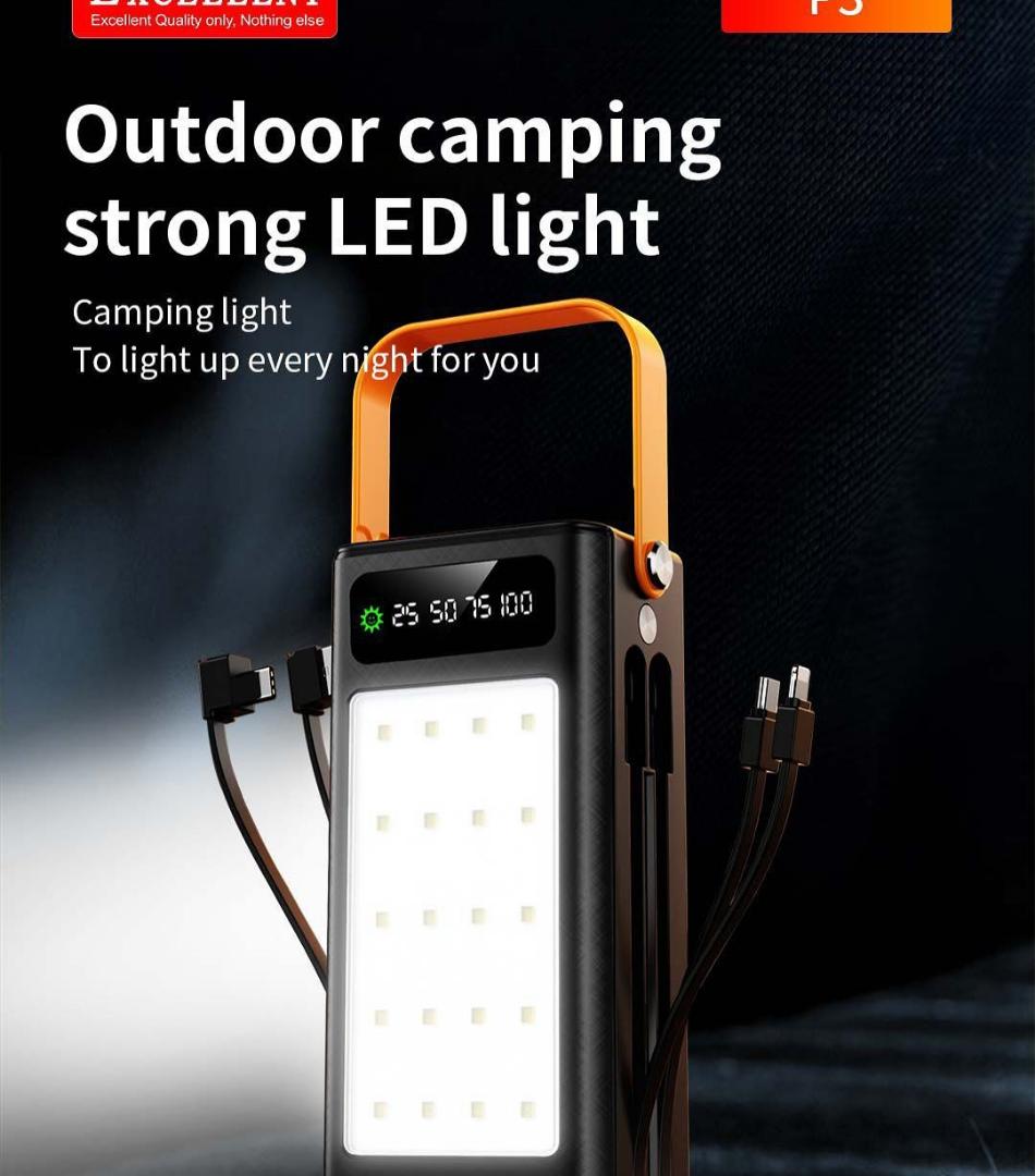 Excellent 30000mAh Fast Charging Power Bank | PD 22.5W | Built-in Cables | LED Display | Camping Light