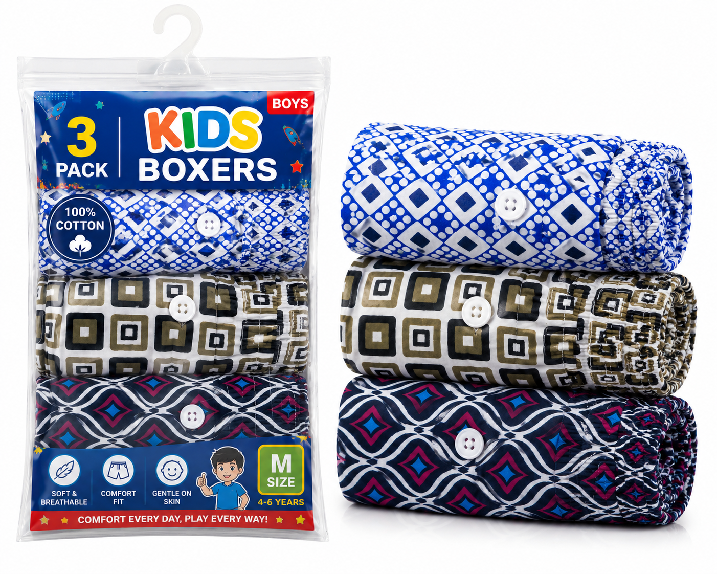 Kid's woven boxer Soft.,Breathable, and Comfortable