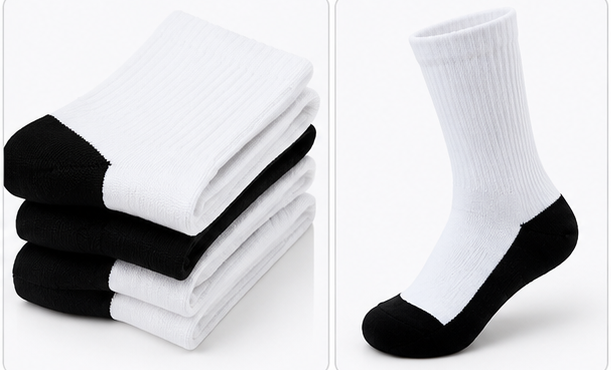 Kids School socks – Black Sole & Heel, White Cotton Crew Socks