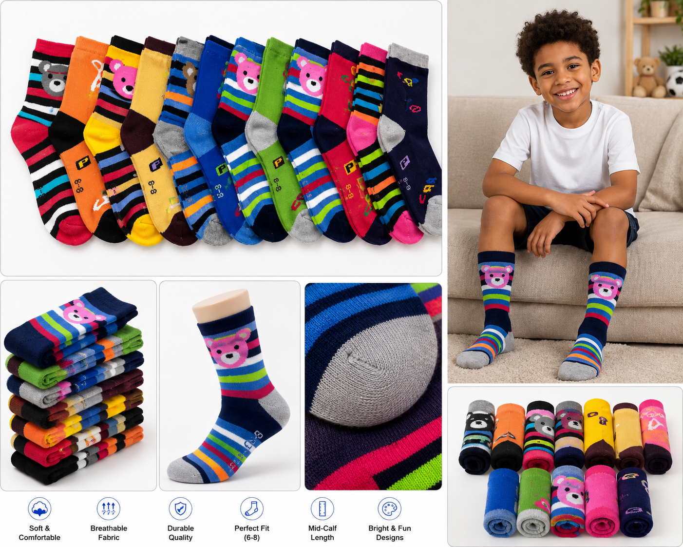 5 pairs of Kids assorted socks