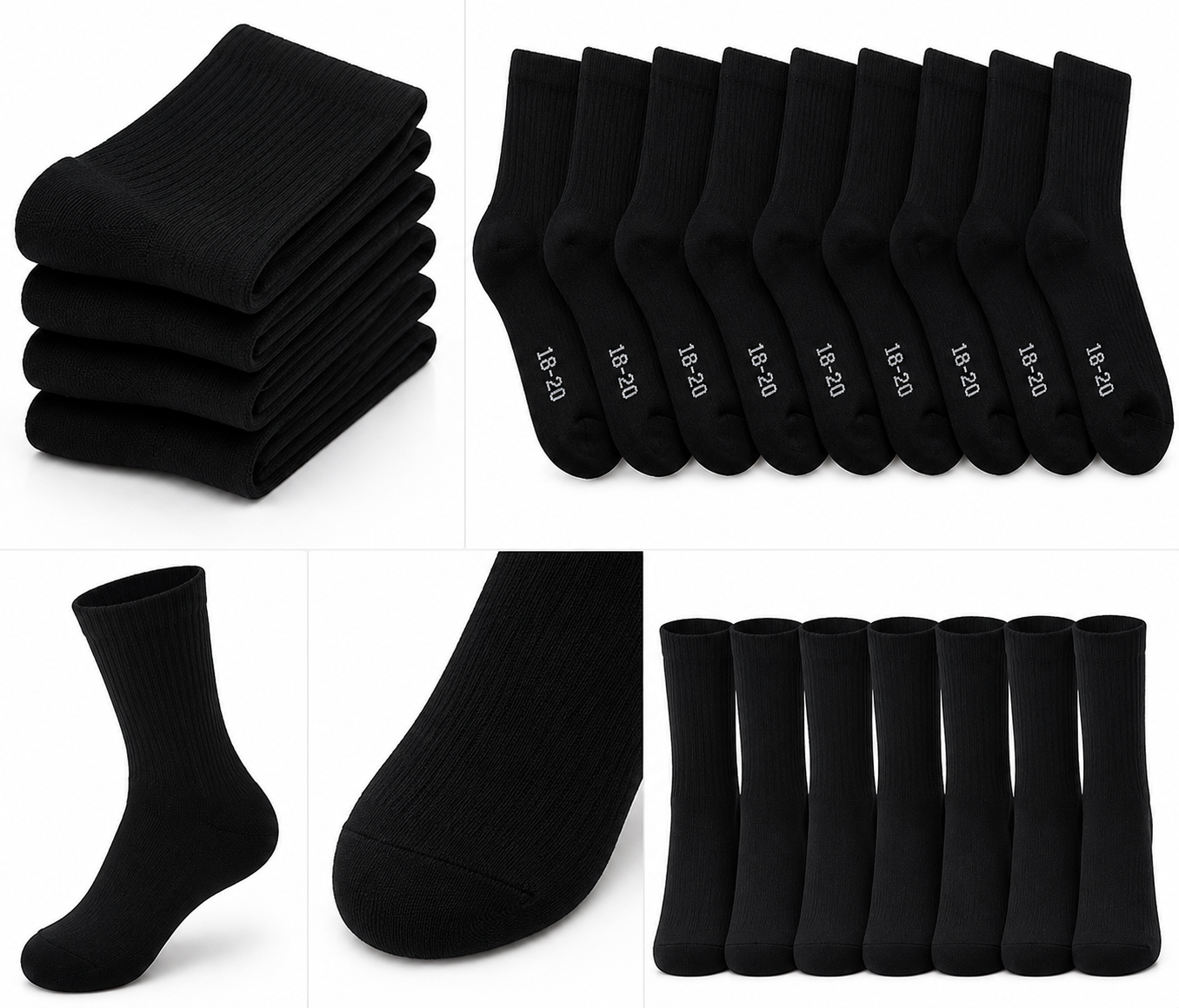 Kids School socks – Black Sole & Heel, White Cotton Crew Socks