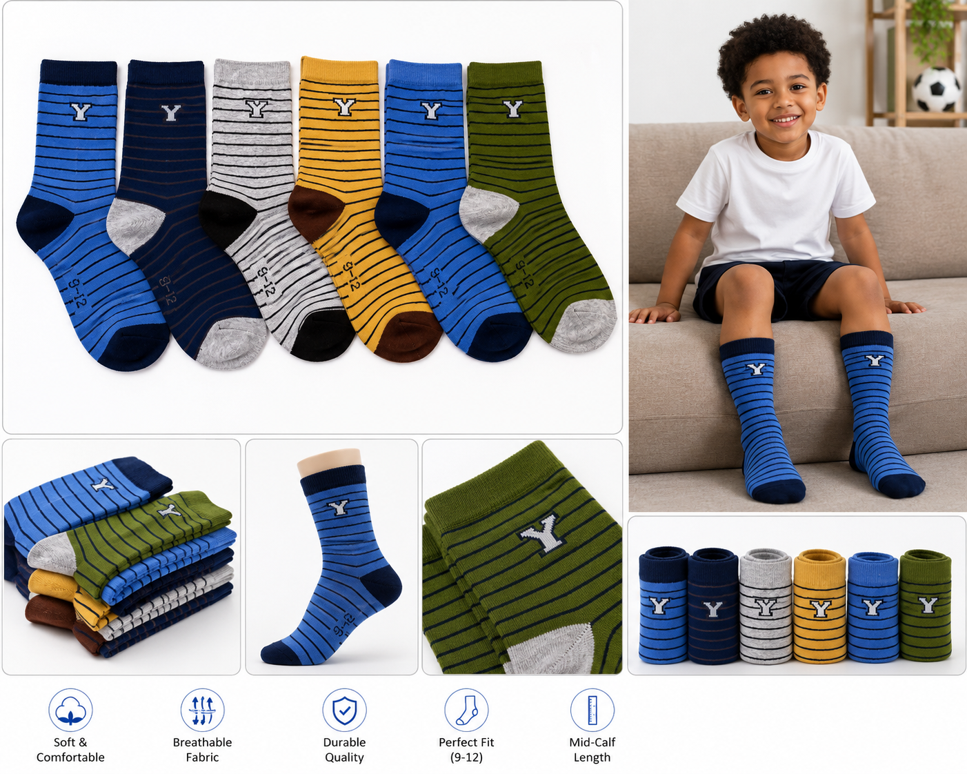 5 pairs of Kids assorted socks