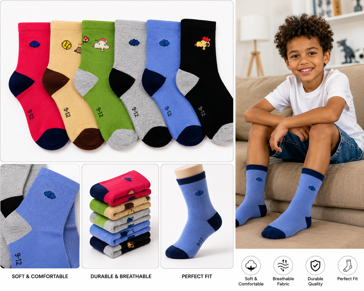 5 pairs of Kids assorted socks