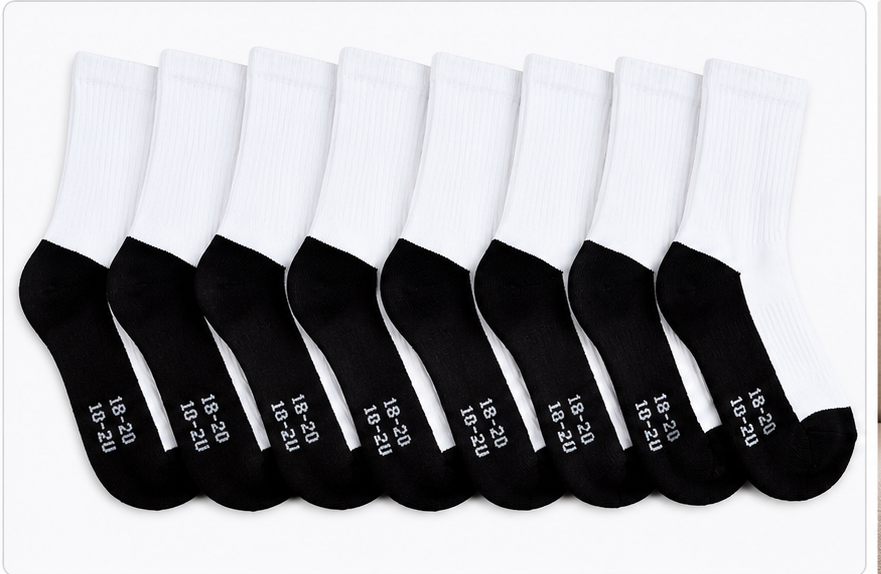 Kids School socks – Black Sole & Heel, White Cotton Crew Socks