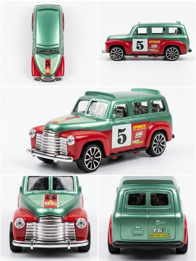 Vintage Diecast Retro Station Wagon Toy (Green/Red Edition)