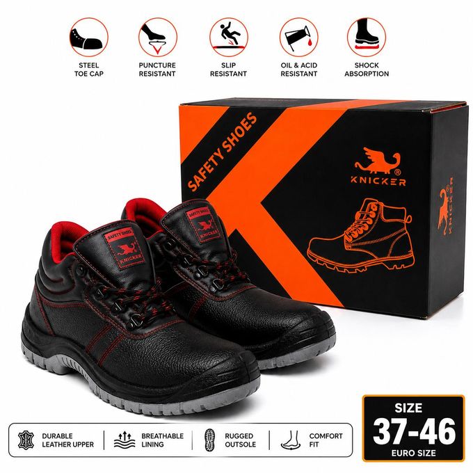 KNICKER High Ankle Steel Toe Safety Boots – Black Work Shoes with Anti-Slip Sole