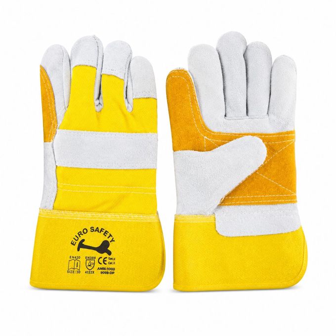 Euro Safety Heavy Duty Yellow Leather Palm Safety Gloves – EN388 3232X, Size 10