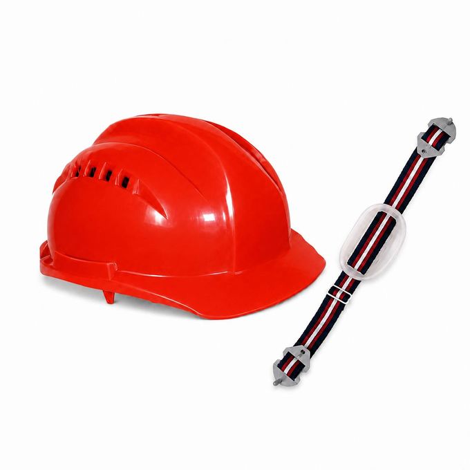 VAULTEX Red Ventilated Safety Helmet With 2 Point Chin Strap Combo