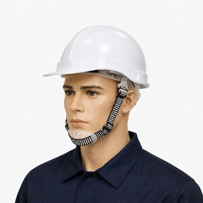 White Heavy Duty Safety Helmet – Adjustable Industrial Hard Hat with Chin Strap
