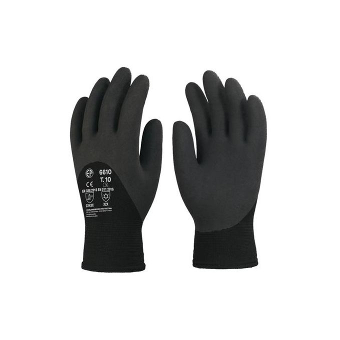 Coverguard Eurowinter 6610 Thermal Cold Insulation Gloves – Black Latex Foam Coated, Size 10