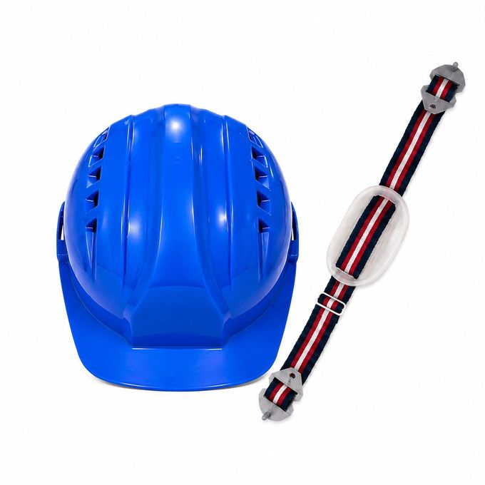 VAULTEX Blue Ventilated Safety Helmet With 2 Point Chin Strap Combo