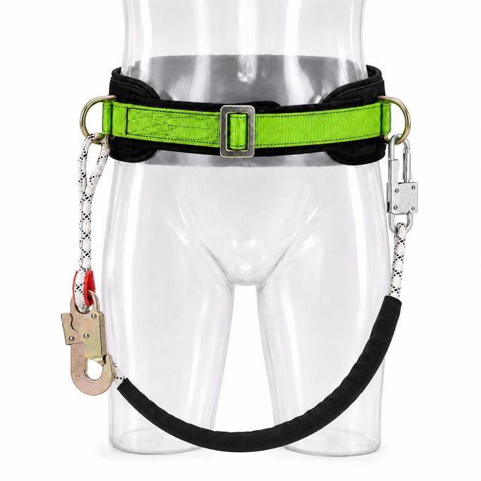 Work Positioning Safety Belt Set With Rope Lanyard – Green/Black