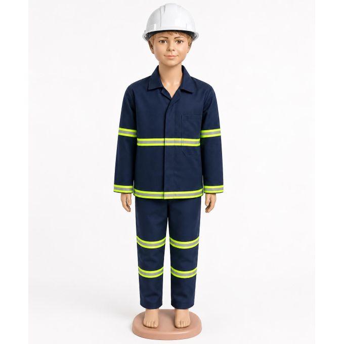 Kids Engineer Role Play Costume Set With Coat, Reflective Trouser and White Kids Helmet - Ages 3 To 14 Years