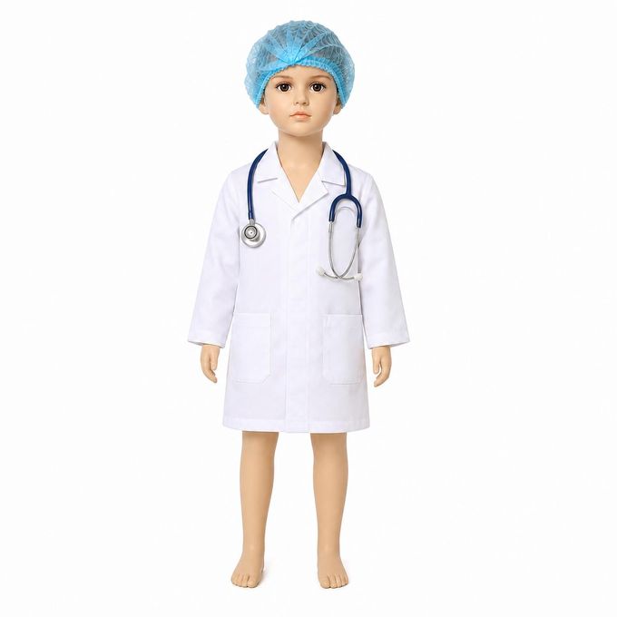 Kids Doctor Role Play Set With White Tetrex Dustcoat, Stethoscope And Disposable Hairnet - Ages 3 To 14 Years