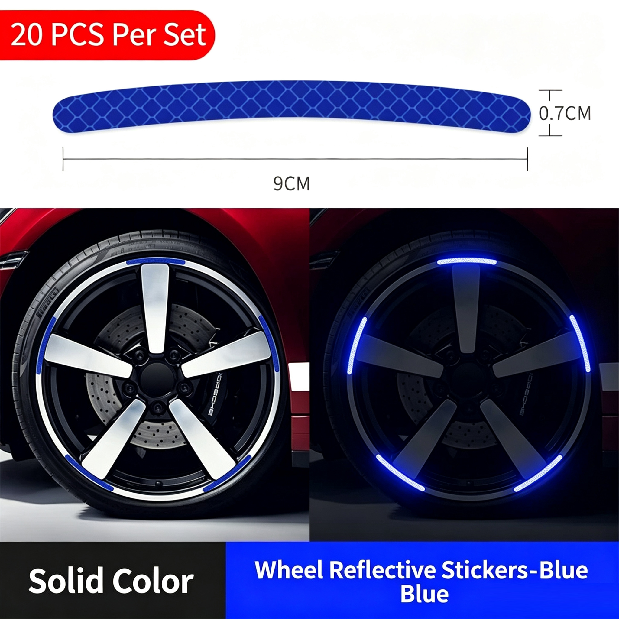 20Pcs Rainbow Laser Reflective Wheel Rim Stickers Universal Night Safety Warning Decals For Motorcycle Car E-Bike Bicycle Waterproof Self-Adhesive Hub Decor Strips